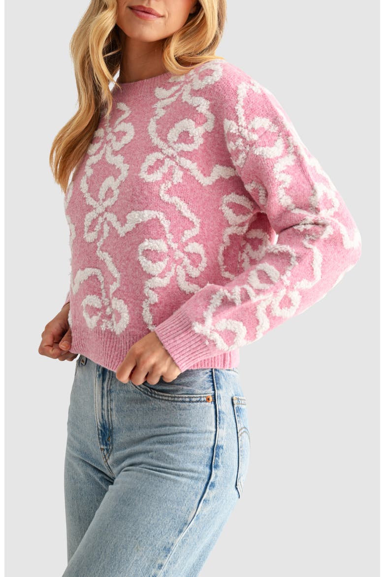 Bow Sweater, Alternate, color, PINK IVORY