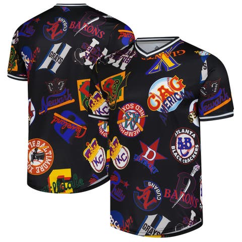 Men's Stitches Black Negro League Baseball Allover Print V-Neck Baseball Jersey