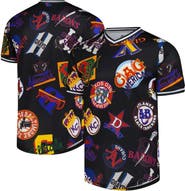 STITCHES Men's Stitches Black Negro League Baseball Allover Print V-Neck Baseball Jersey