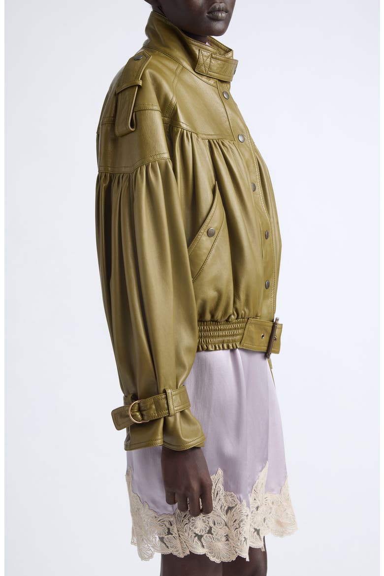 Crop Plongé Leather Jacket, Alternate, color, EUCALYPTUS