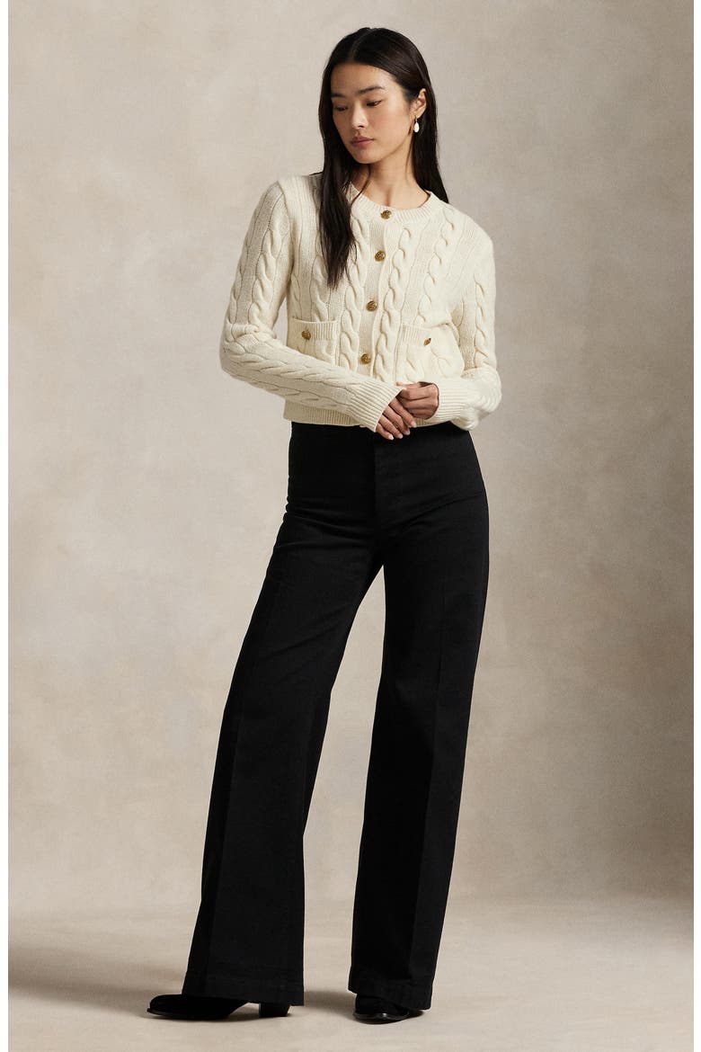 Cable Knit Wool & Cashmere Cardigan, Alternate, color, WHITE