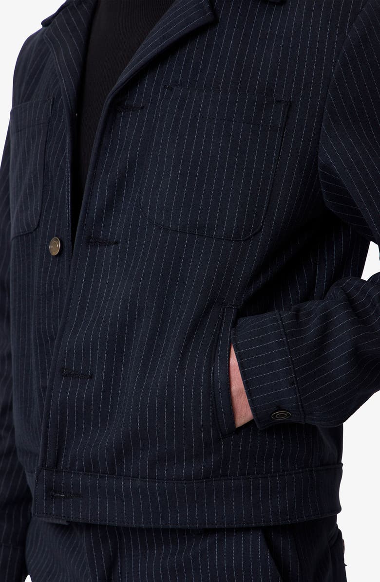 mnml Pinstripe Trucker Jacket, Alternate, color, Black/ White