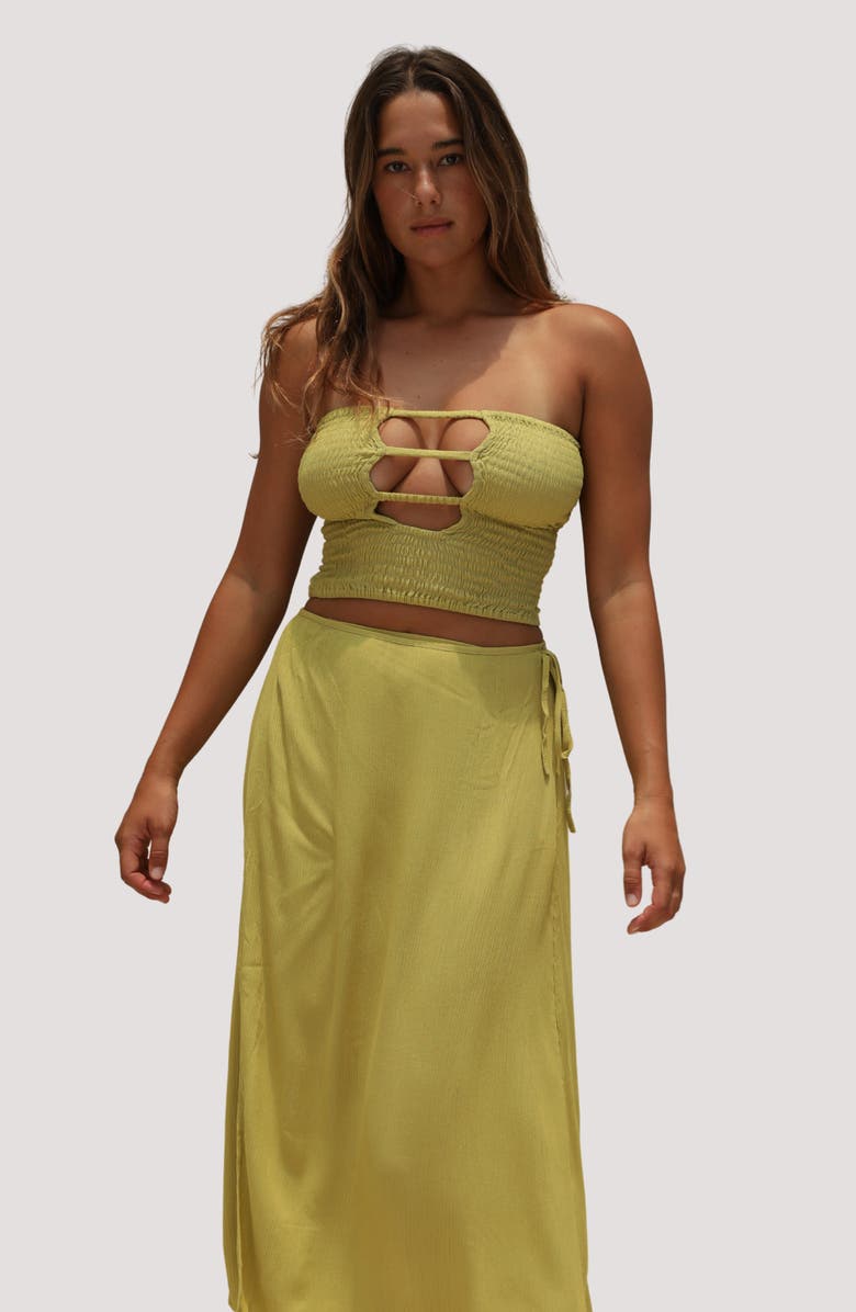 Stone Fox Swim Coco Smocked Crop Tube Top, Alternate, color, Soft Sage