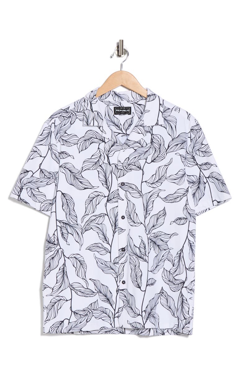 FOR THE REPUBLIC Patterned Camp Shirt, Alternate, color, Leafy Lino