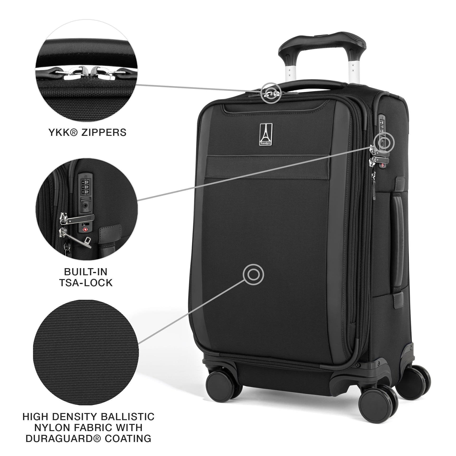 TRAVELPRO Versapack + Lightweight Softside Expandable 21" Carry On Spinner Luggage, Alternate, color, Black