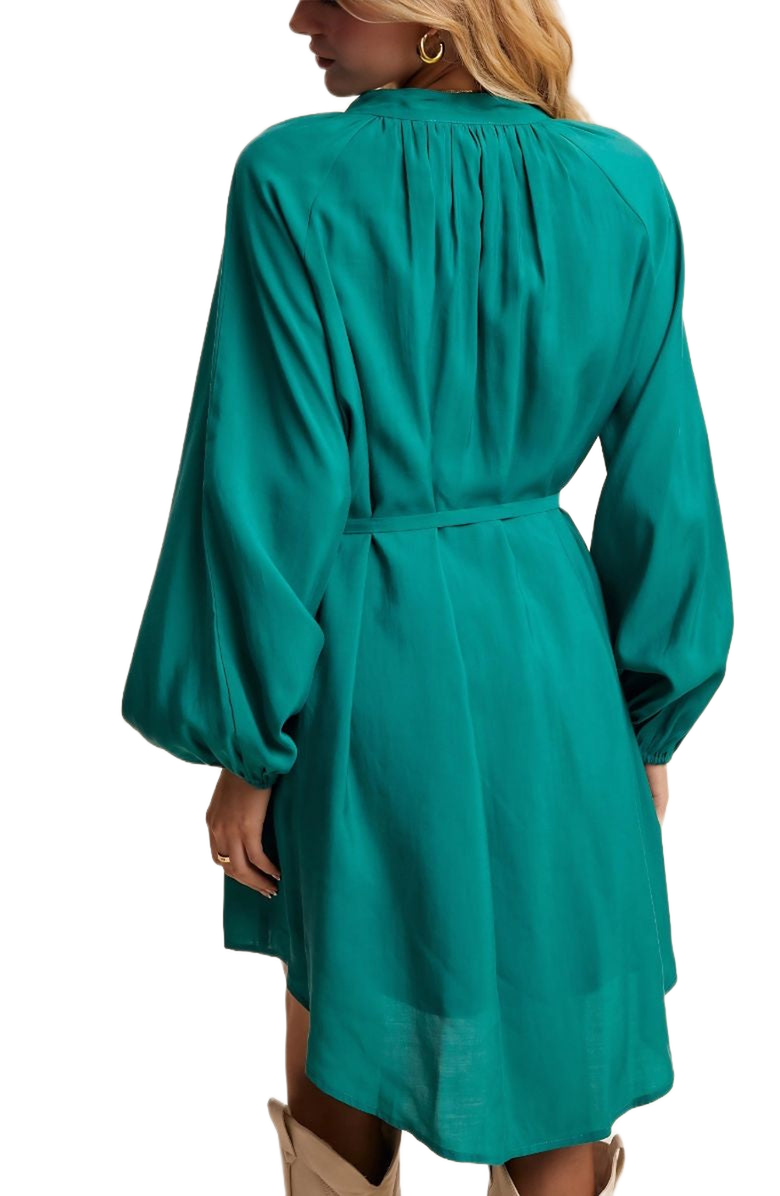 Knit and Lounge Belted Button-Up Bishop Sleeve Mini Dress, Alternate, color, 