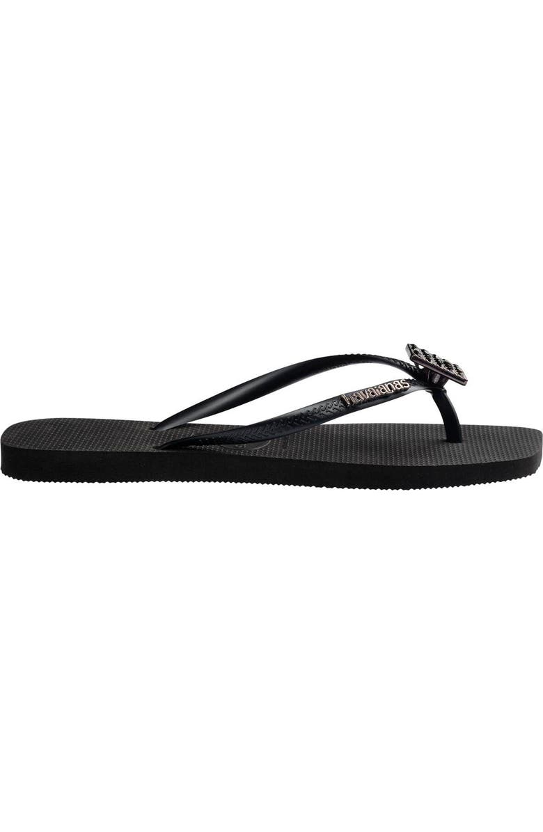 Havaianas Slim Crystal Charm Flip Flop, Alternate, color, Black