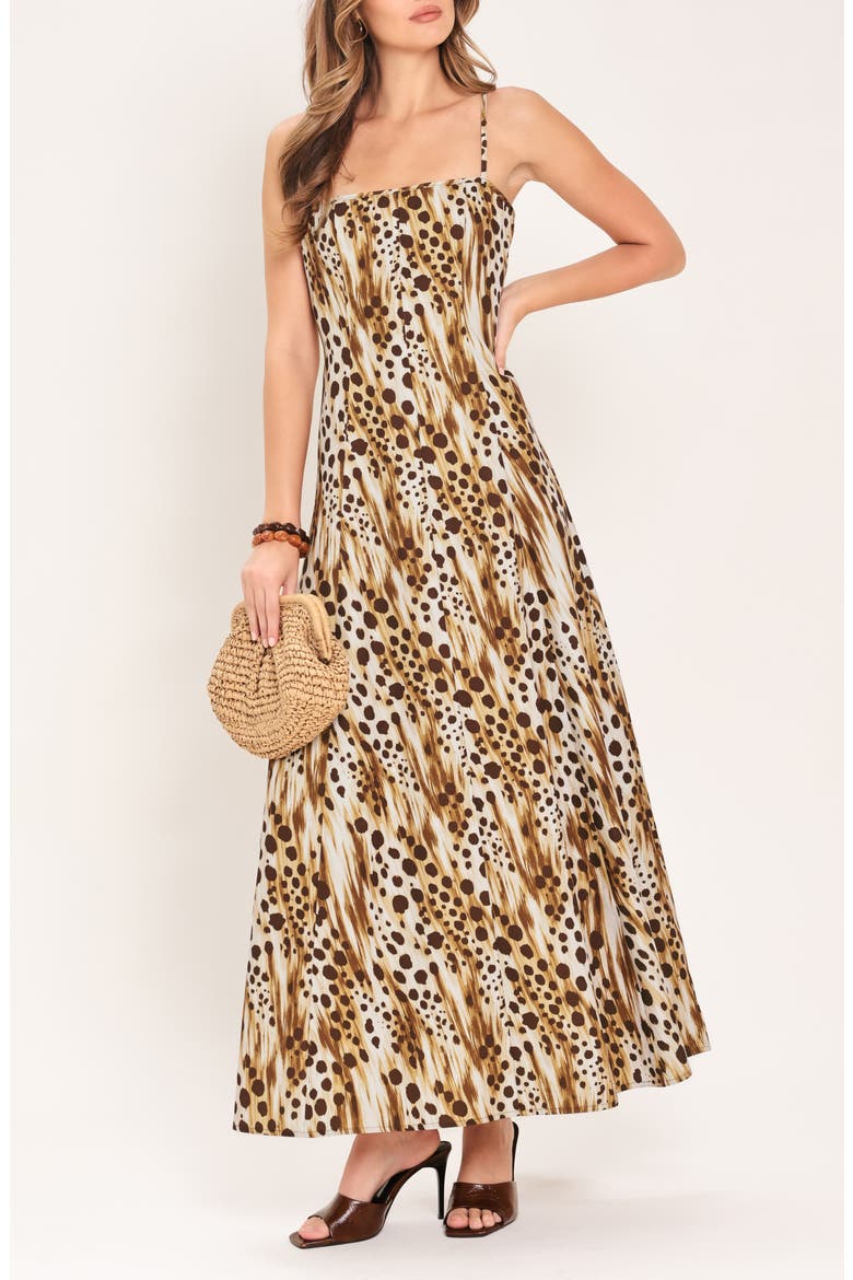 Printed Maxi Dress, Alternate, color, IVORY/BROWN