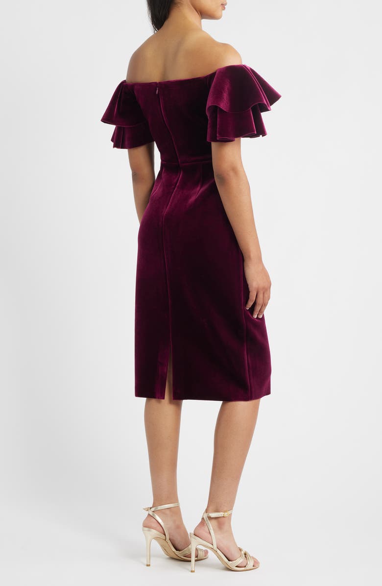 Eliza J Off the Shoulder Ruffle Cocktail Dress, Alternate, color, Wine
