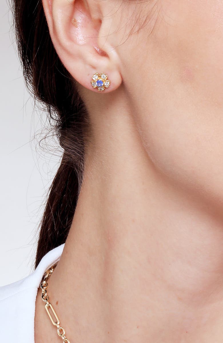 SYNA Diamond Flower Studs, Alternate, color, Sapphire