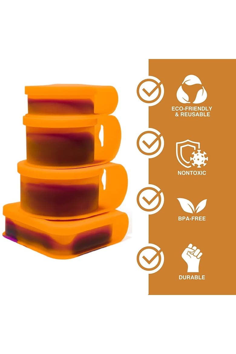 Silicone Go Go Bowls Set Of 4 Sizes 10, 20, 30 Oz, Alternate, color, Orange