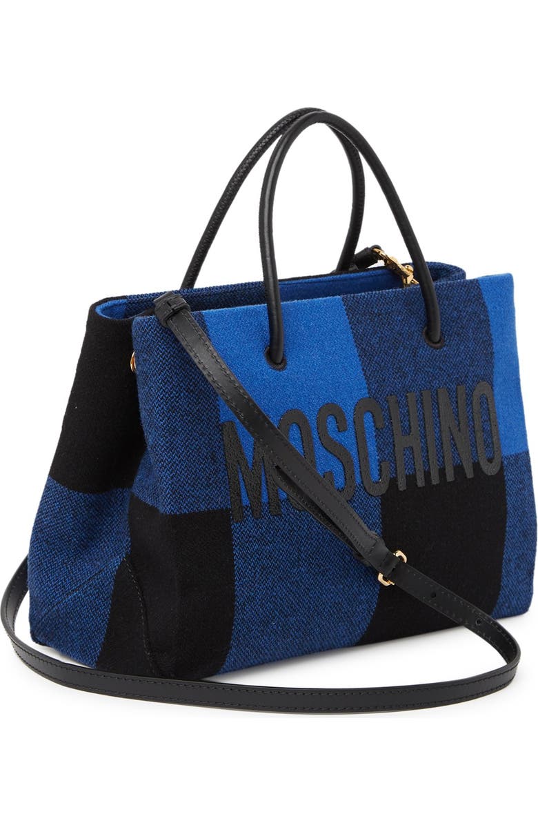 Moschino Plaid Print Logo Tote Bag, Alternate, color,
