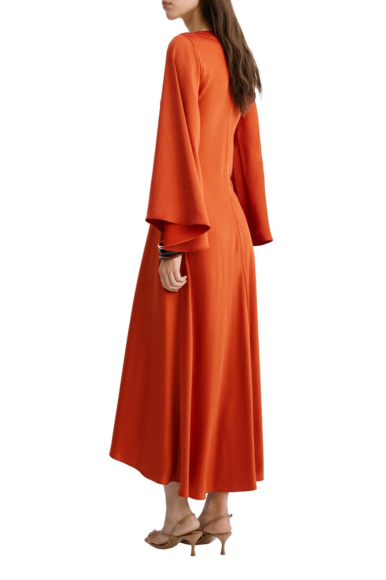 Long Sleeve Flare Satin Maxi Dress, Alternate, color, RUSSET