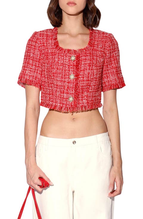 Rita Short Sleeve Cropped Tweed Top
