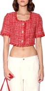 Walter Baker Rita Short Sleeve Cropped Tweed Top