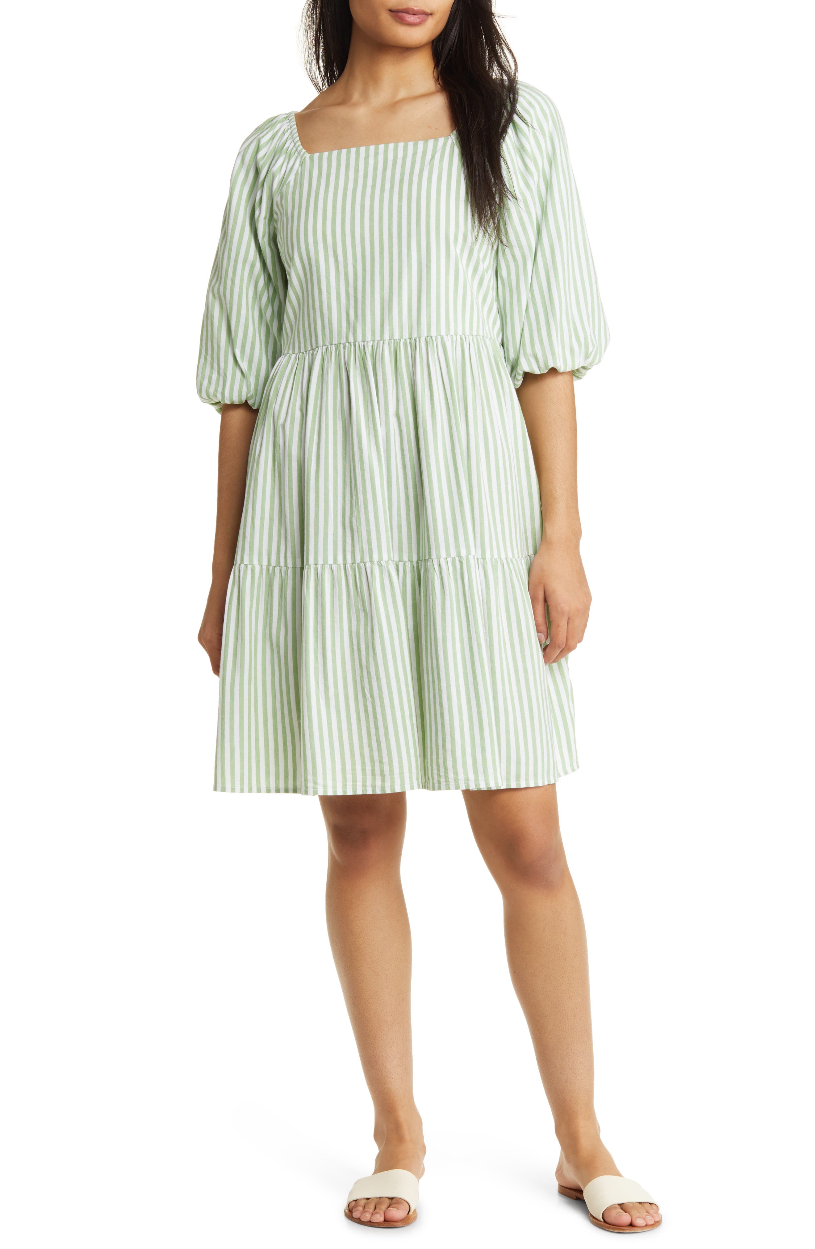 Stripe Open Back Bow Cotton Blend Dress