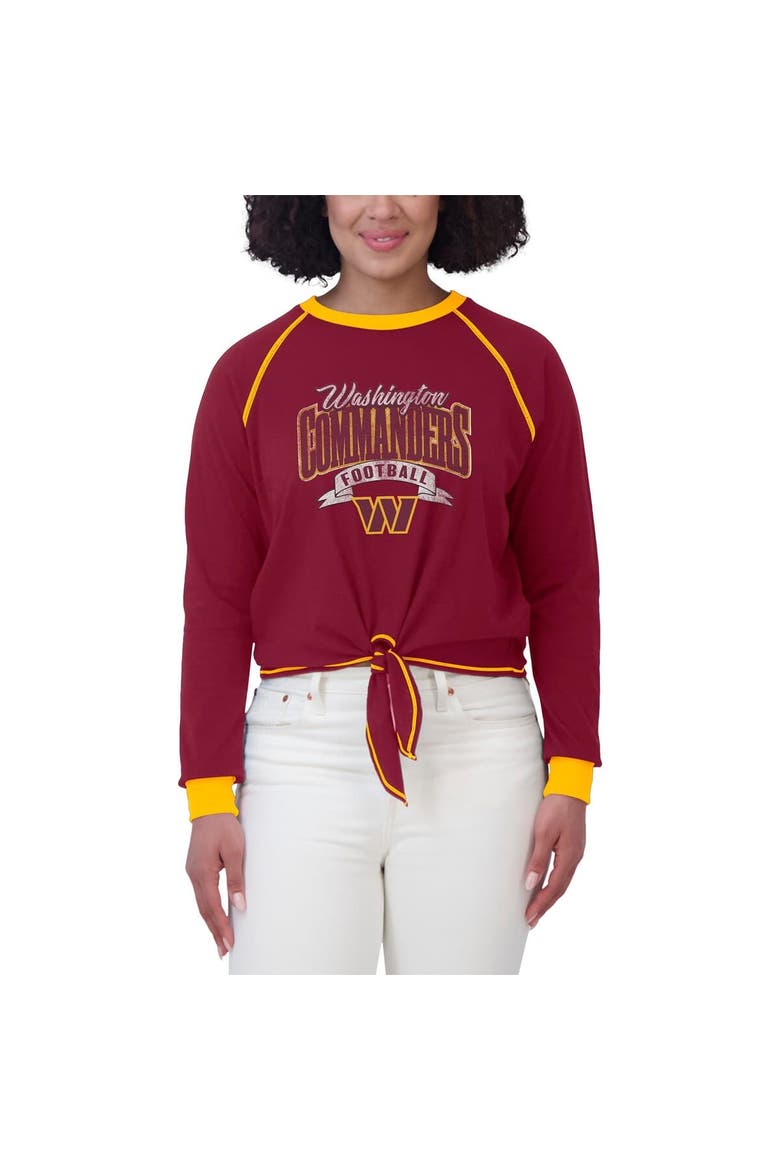 Women's WEAR by Erin Andrews Burgundy/Gold Washington Commanders Tie-Front Long Sleeve Top, Alternate, color, Burgundy