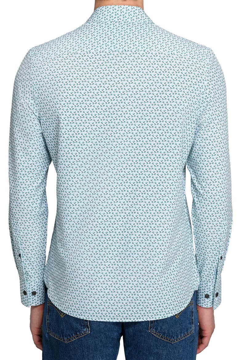 Slim Fit Gem Geo Performance Long Sleeve Shirt, Alternate, color, WHITE/GREEN