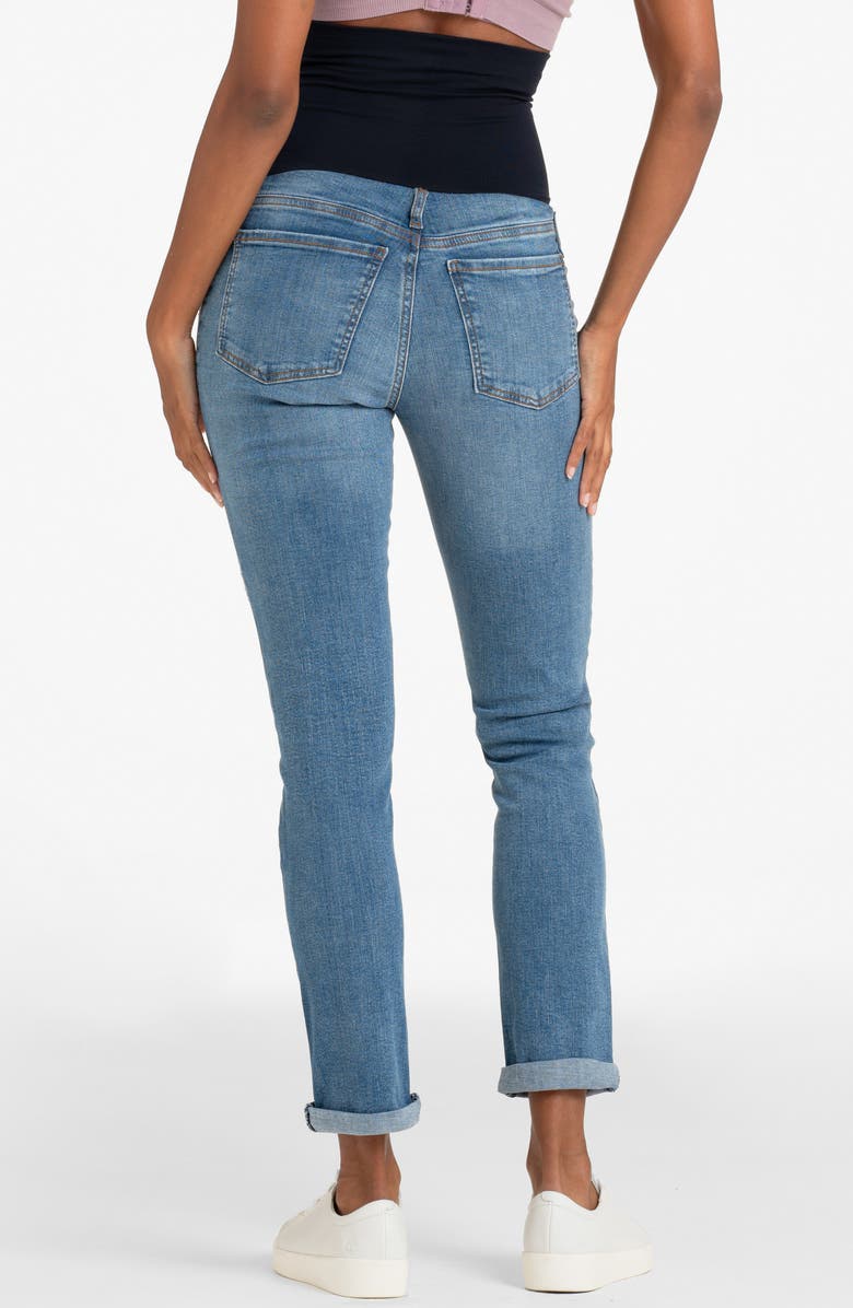 Seraphine Cuff Over the Bump Distressed Boyfriend Postpartum Jeans, Alternate, color, 