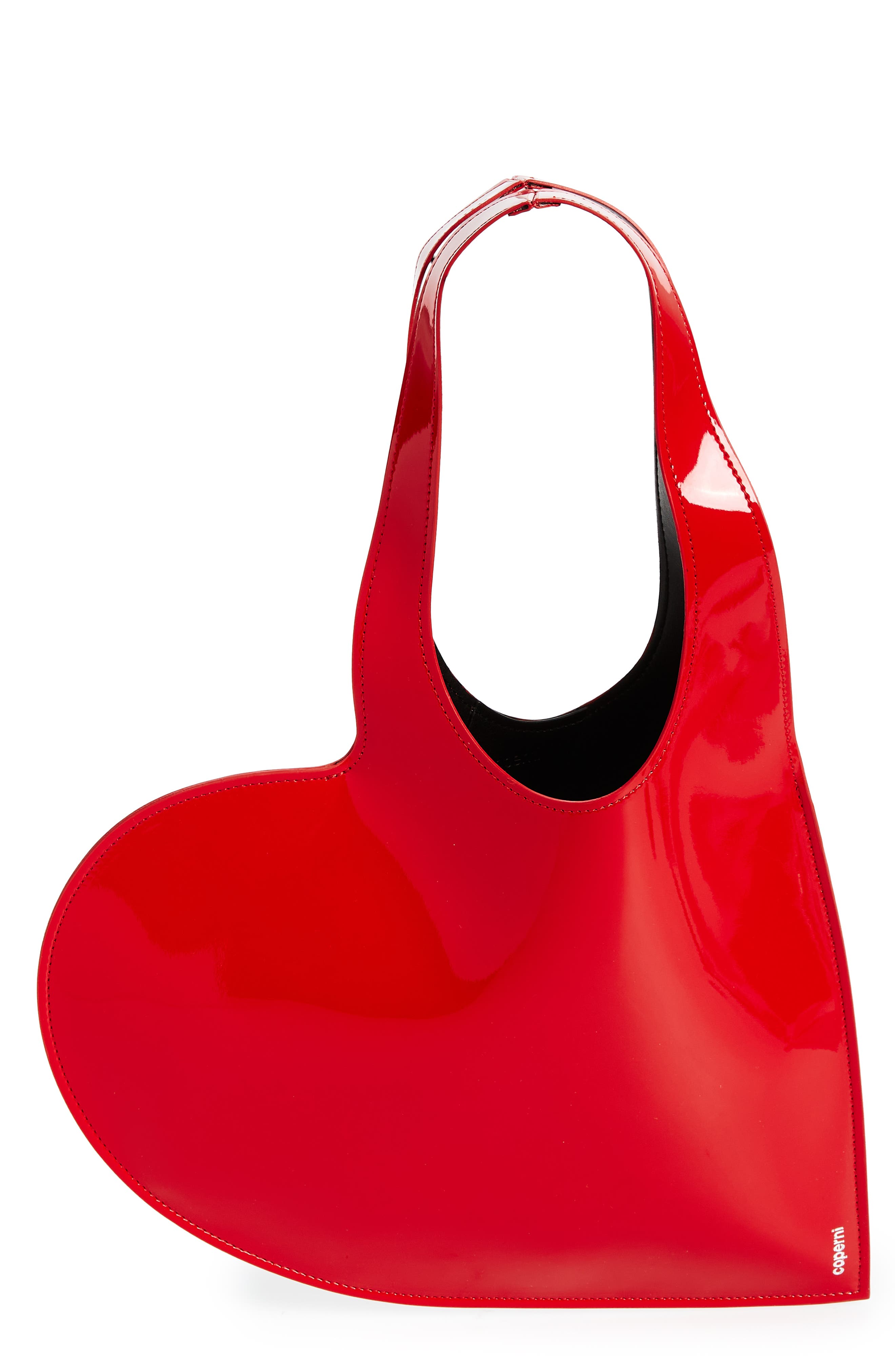 Coperni Mini Heart Patent Faux Leather Tote, Main, color, 