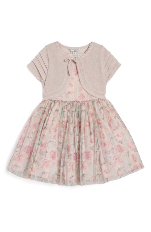 Pippa & Julie Kids' Chloe Floral Print Tulle Dress & Shrug Set In Mauve