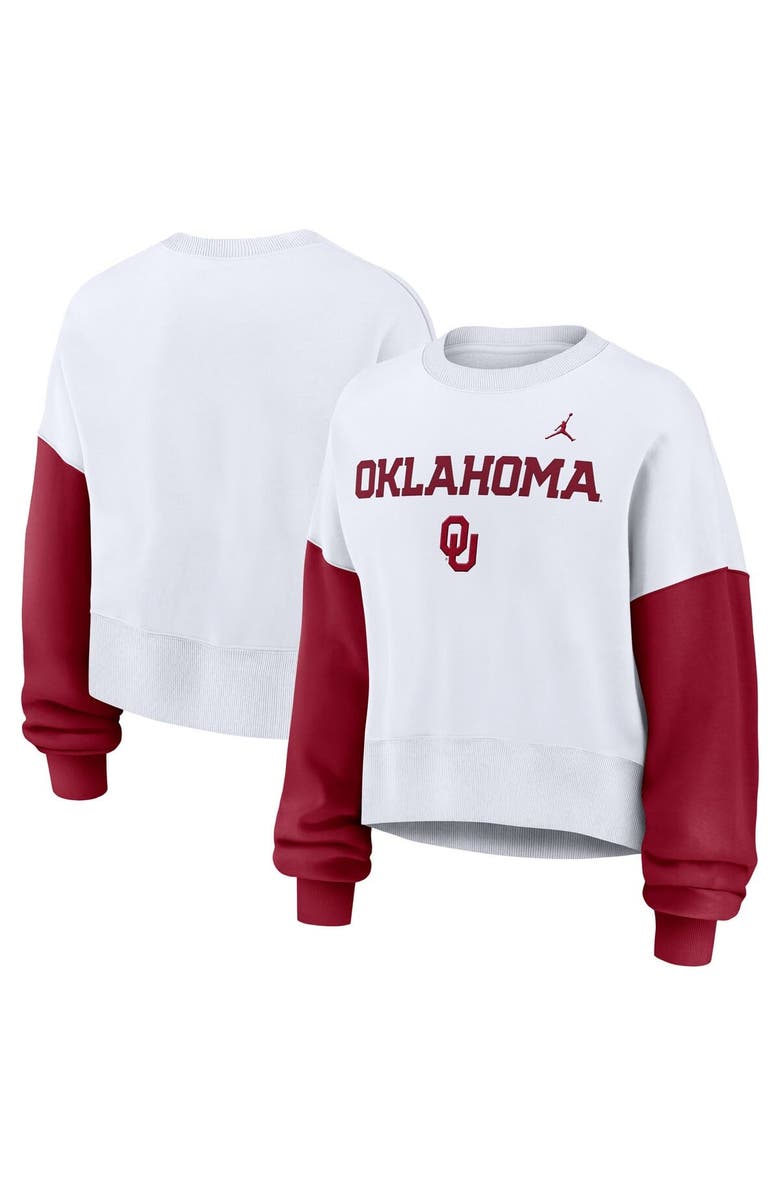 Jordan Brand Women's Jordan Brand White Oklahoma Sooners Color-Block Oversized Cropped Pullover Sweatshirt, Alternate, color, White