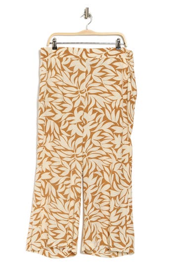 T Tahari Crop Wide Leg Palazzo Pants In Toffee/ivory Print