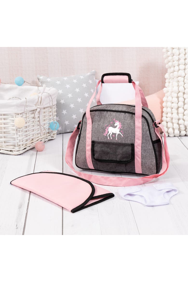 Nursery Set Doll Bag Set Grey, Pink, Unicorn Accessory Set, Alternate, color, Multicolored