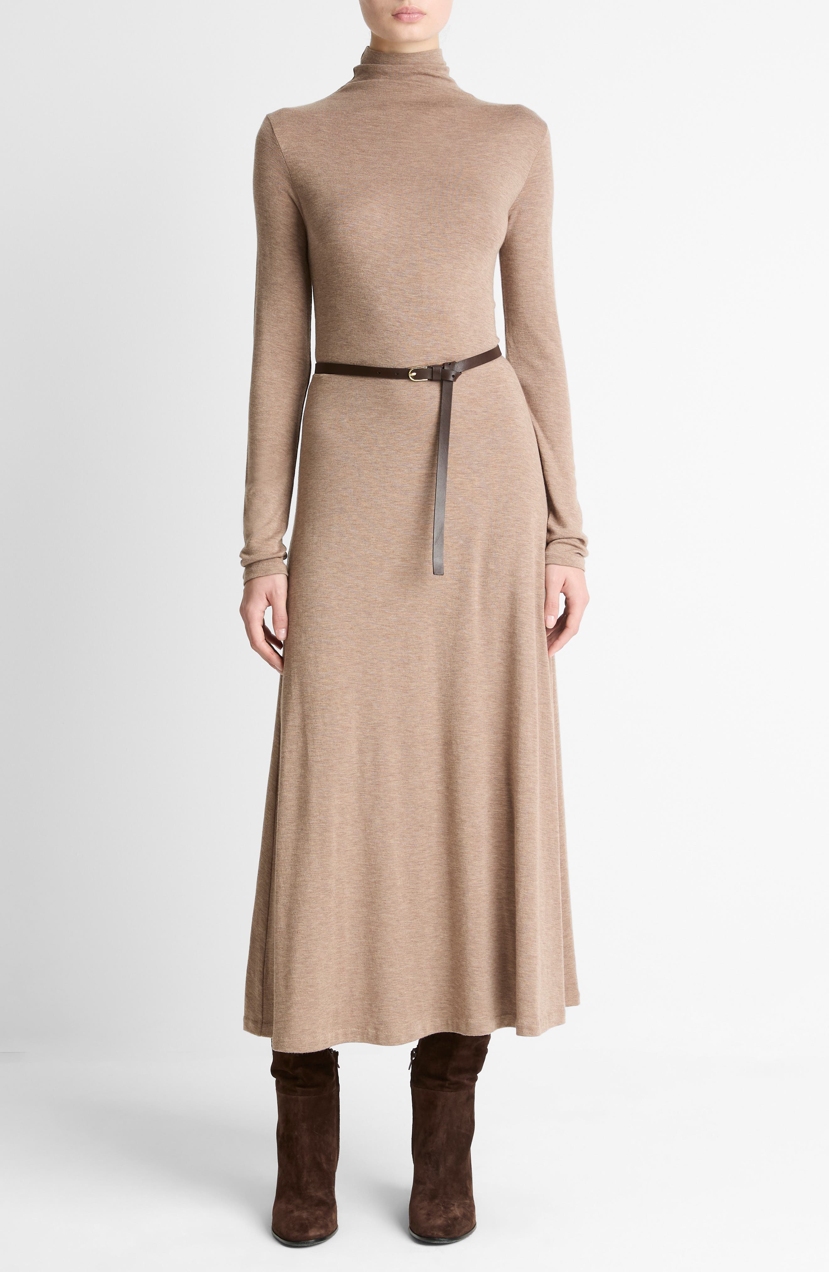 Vince Funnel Neck Long Sleeve Jersey Midi Dress