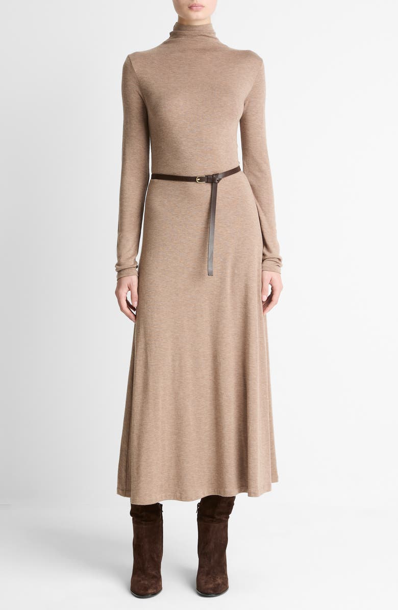 Vince Funnel Neck Long Sleeve Jersey Midi Dress, Main, color, Heather Doe