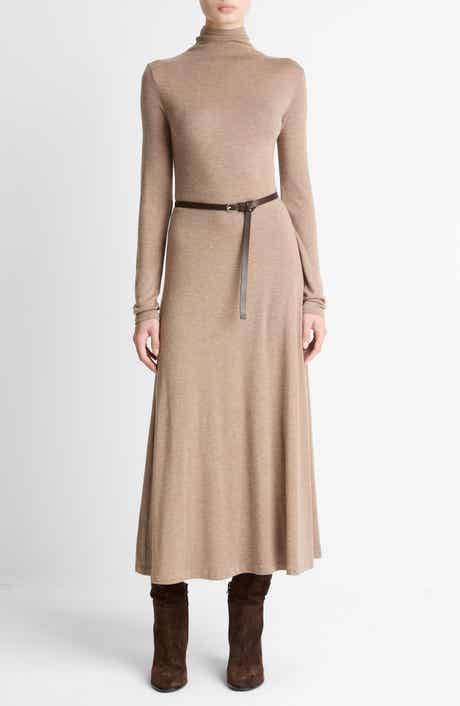 Vince Funnel Neck Long Sleeve Jersey Midi Dress