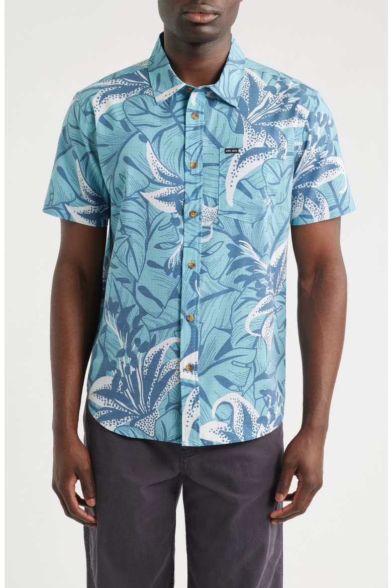 Webster Floral Short Sleeve Cotton Buttion-Up Shirt, Main, color, BLUE