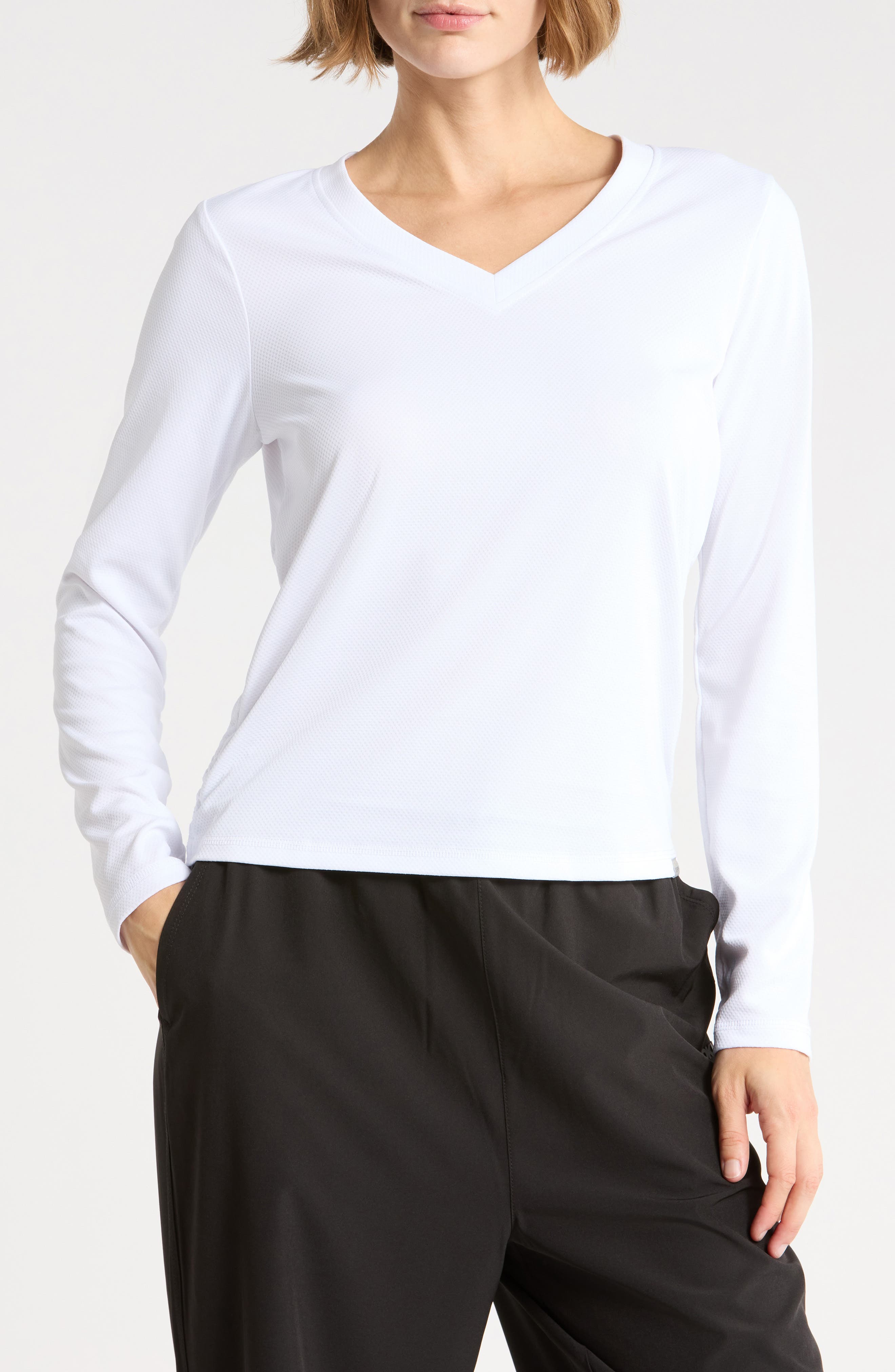 Mesh V-Neck Long Sleeve T-Shirt