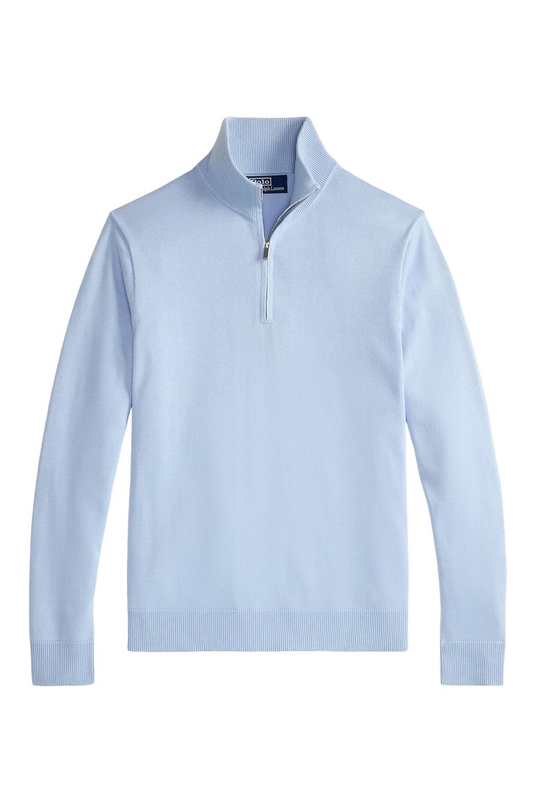 Mock Neck Cotton Quarter Zip Sweater, Alternate, color, BLUE