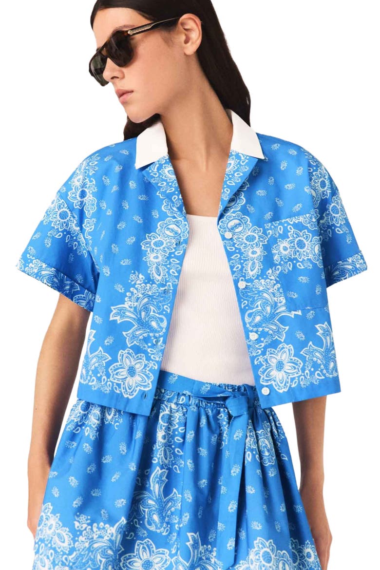 Contrast collar printed shirt, Alternate, color, Sky blue bandana print