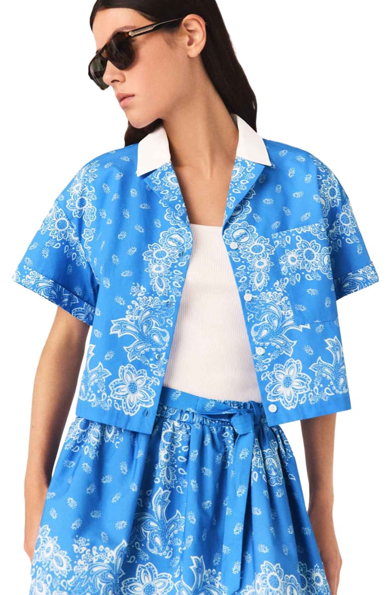 maje Contrast collar printed shirt, Alternate, color, Sky Blue Bandana Print