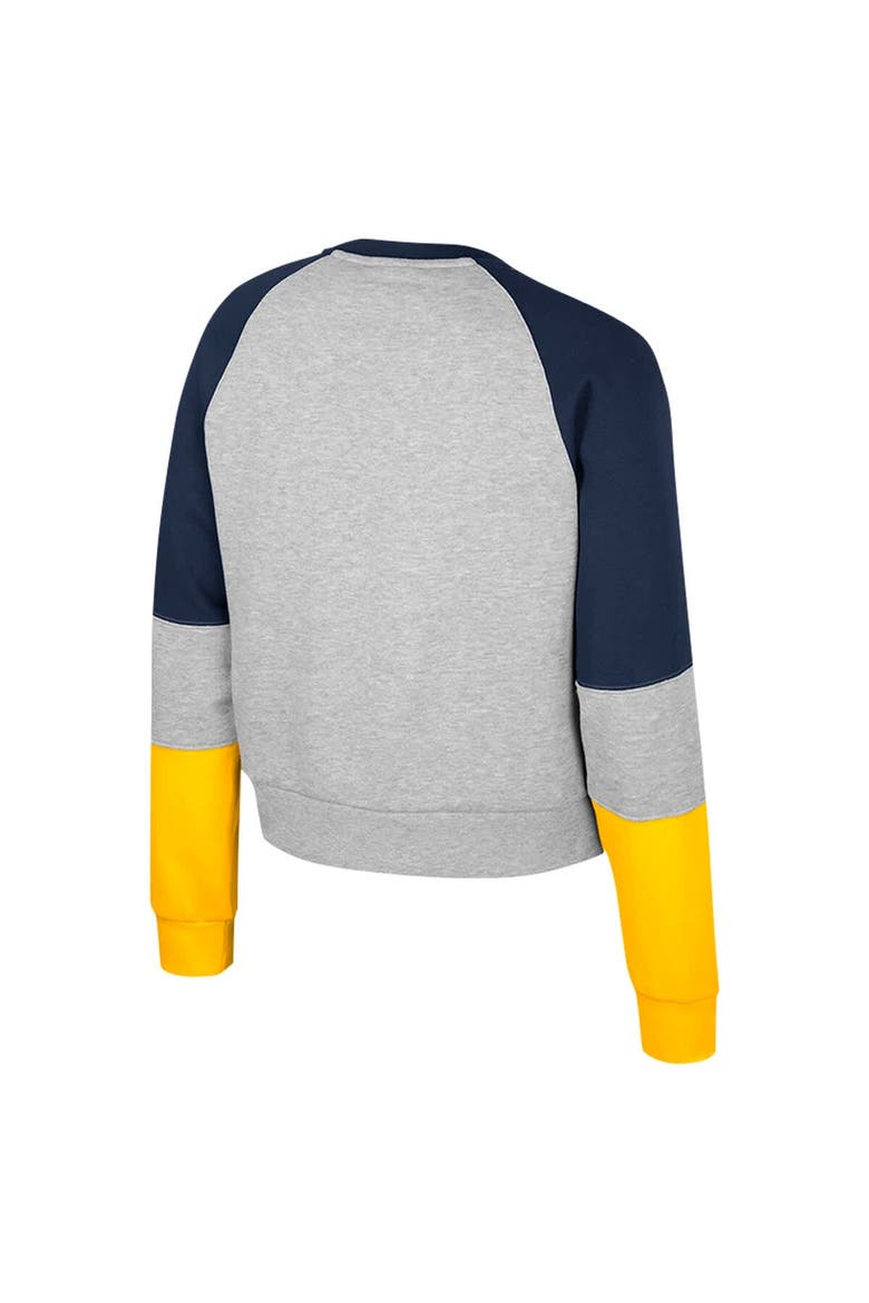 Girls Youth Colosseum Heather Gray Michigan Wolverines Katinka Rhinestone Pullover Sweatshirt, Alternate, color, Heather Gray