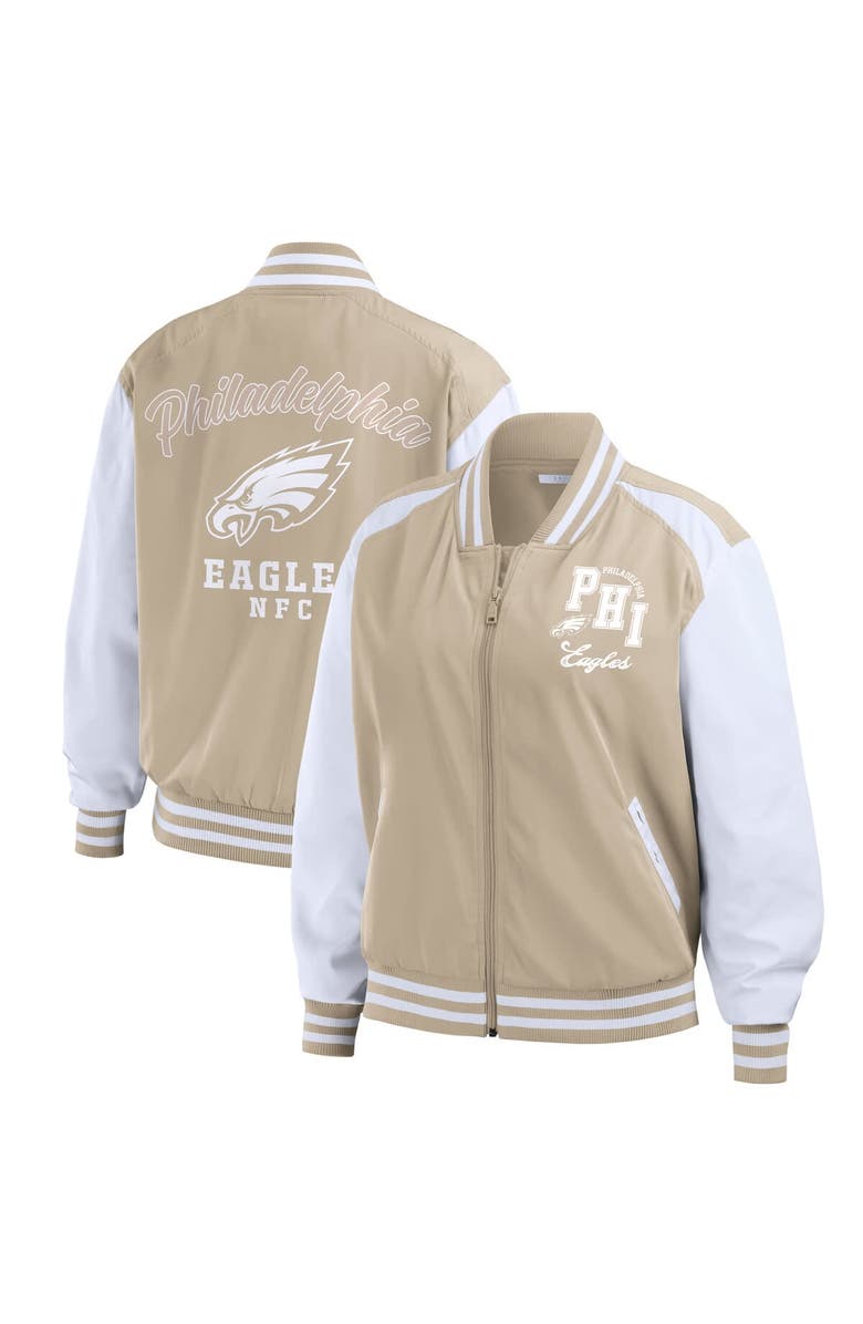 WEAR by Erin Andrews Women's WEAR by Erin Andrews Tan Philadelphia Eagles Tonal Full-Zip Bomber Jacket, Main, color, Tan