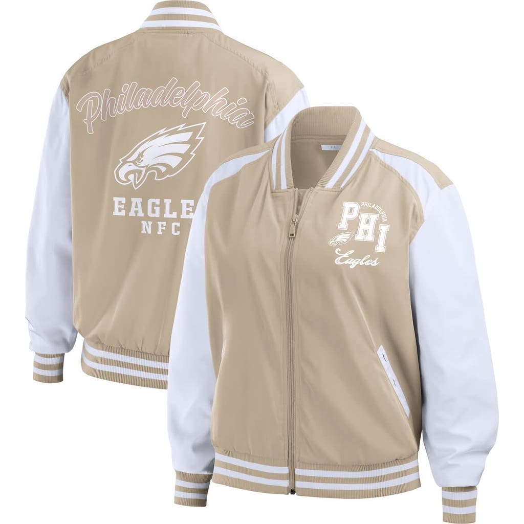 Wear By Erin Andrews Tan Philadelphia Eagles Tonal Full-zip Bomber Jacket In Neutral