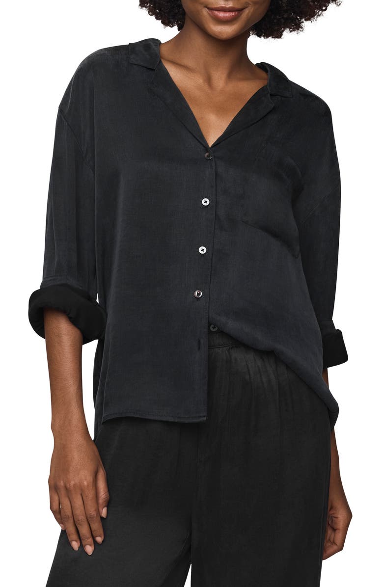 Splendid Serena Satin Shirt, Main, color, Black