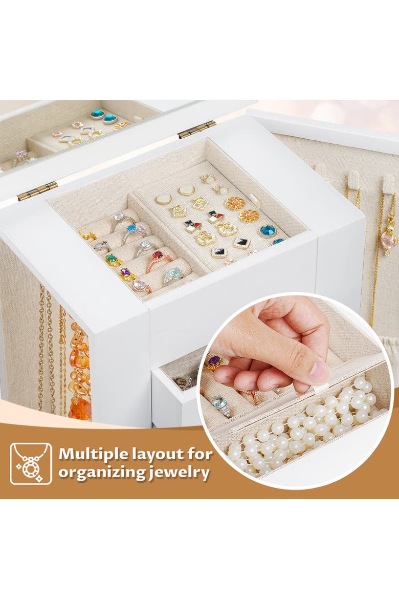Solid Wood Tabletop Jewelry Armoire, Alternate, color, White
