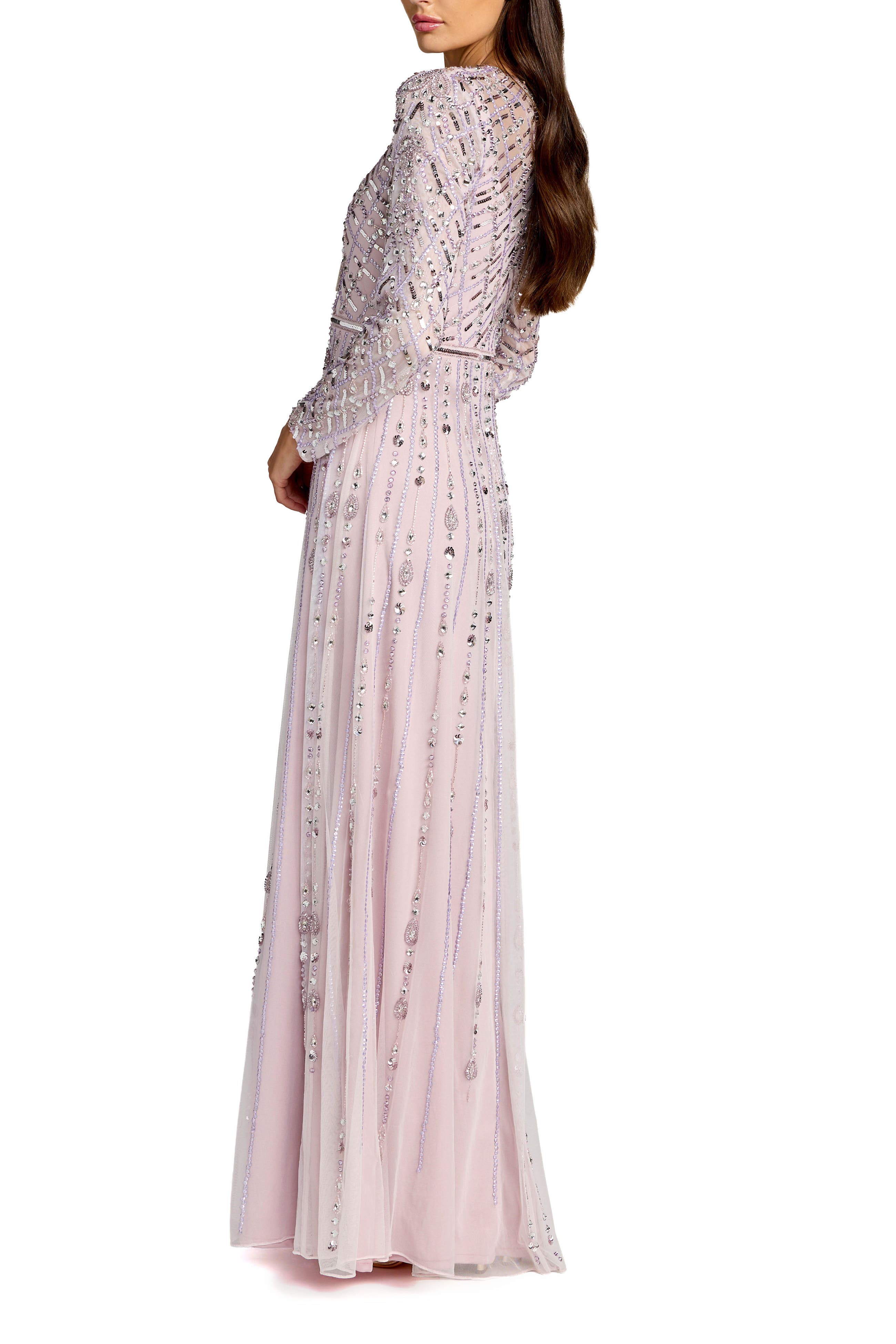Hand Embellished Long Sleeve A-Line Gown - image 2