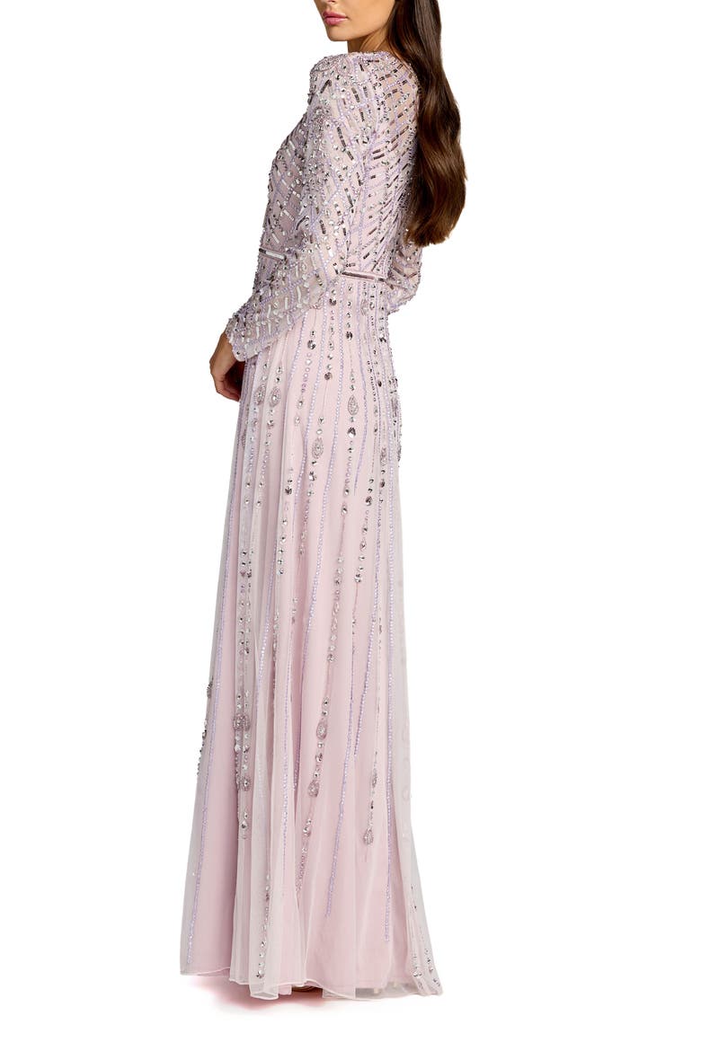 Hand Embellished Long Sleeve A-Line Gown, Alternate, color, Vintage Lilac