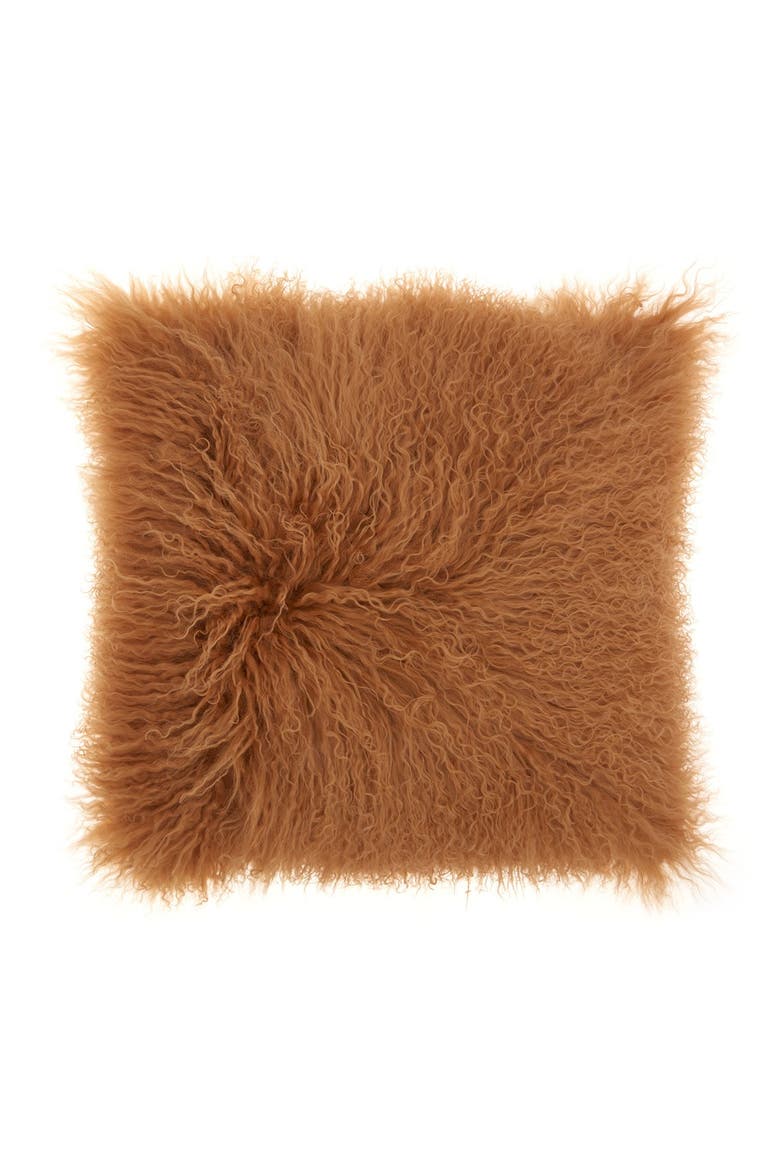 Genuine Tibetan Wool Shearling Pillow, Main, color, AMBER