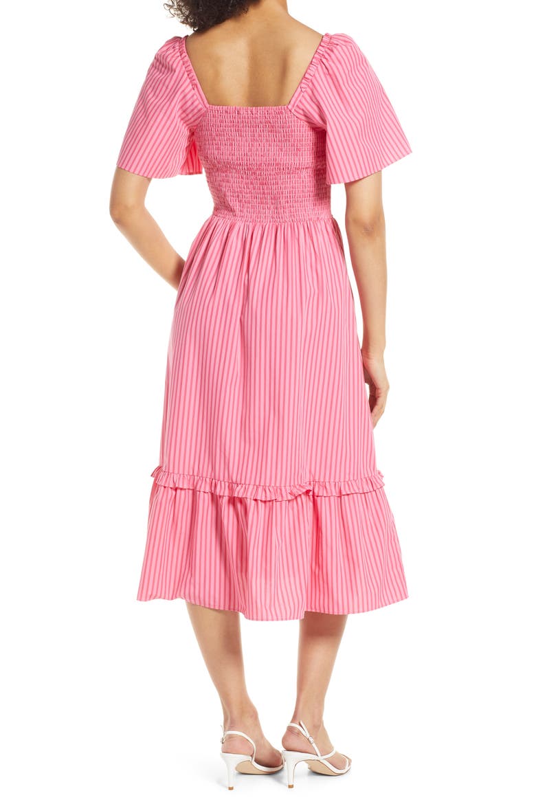 Deana Smocked Stripe Poplin Midi Dress, Alternate, color, PINK
