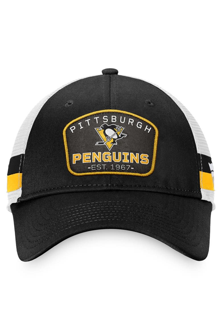 Men's Fanatics Branded Black/White Pittsburgh Penguins Fundamental Striped Trucker Adjustable Hat, Alternate, color, Black