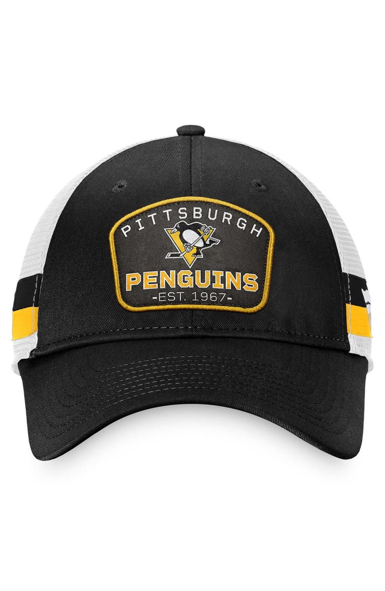 FANATICS Men's Fanatics Branded Black/White Pittsburgh Penguins Fundamental Striped Trucker Adjustable Hat, Alternate, color, Black