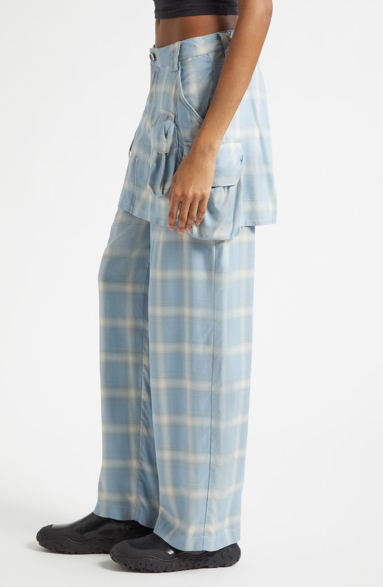 Collina Strada Ocean Plaid Cargo Skirt Overlay Wide Leg Pants, Alternate, color, Ocean Plaid