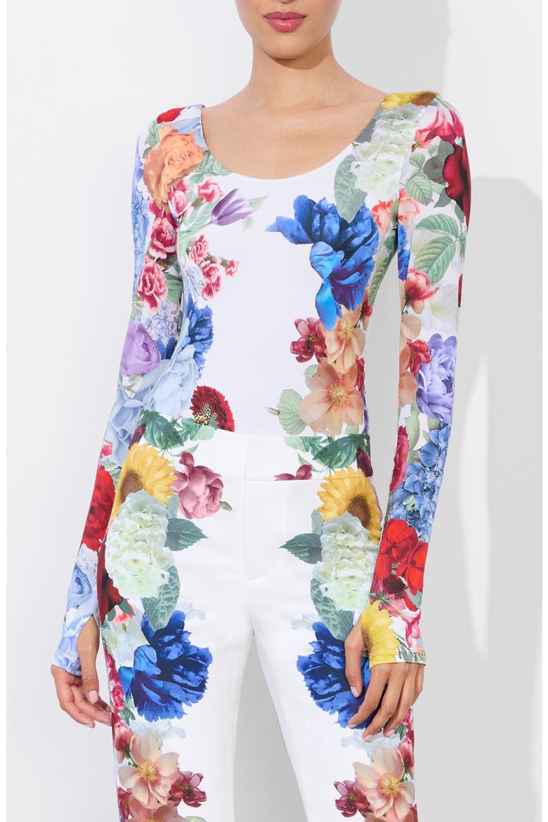 Rhys Floral Print Long Sleeve Bodysuit, Main, color, GARDEN BRUNCH OFF WHITE