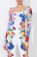 Alice + Olivia Rhys Floral Print Long Sleeve Bodysuit